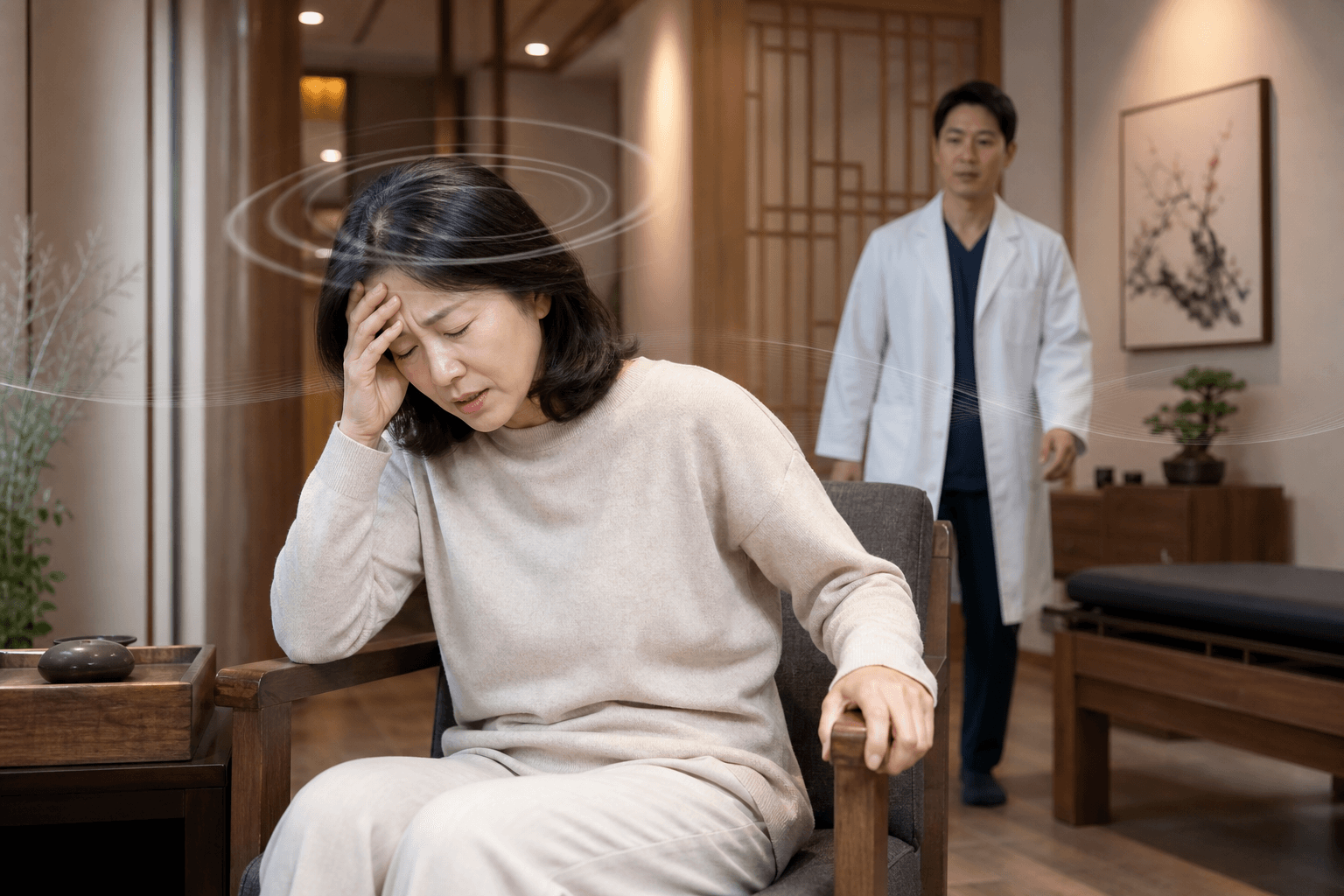 어지럼증 · 함께 살필 증상 — AI 생성 안내 이미지