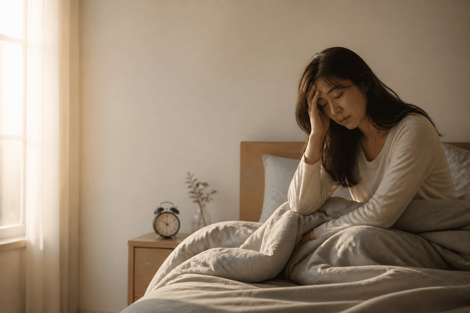 아침 두통 · 수면 점검 — AI 생성 안내 이미지
