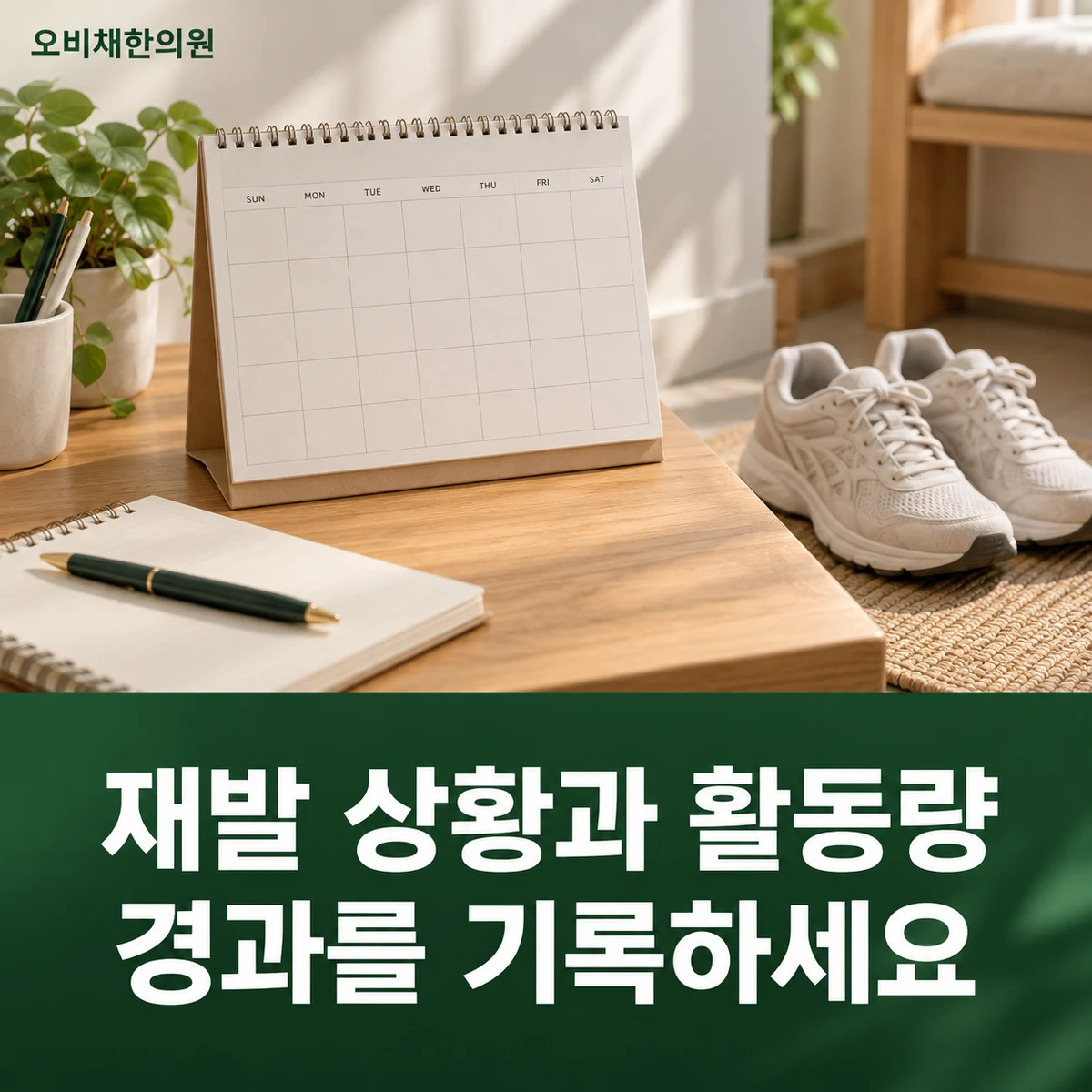 목동 요추염좌 경과·재진 · 재발 상황과 활동량 · 경과를 기록하세요