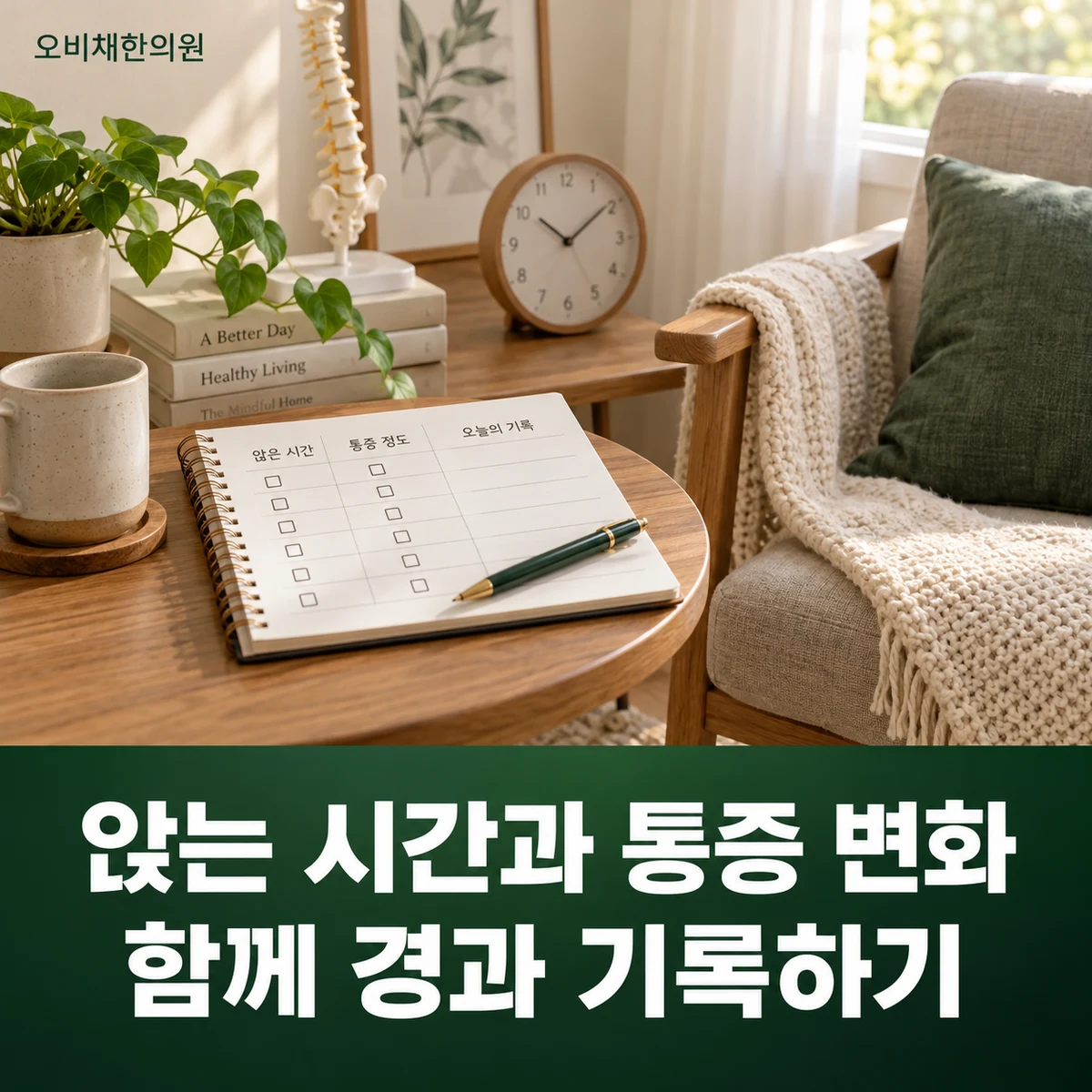 목동 꼬리뼈통증 경과·재진 · 앉는 시간과 통증 변화 · 함께 경과 기록하기